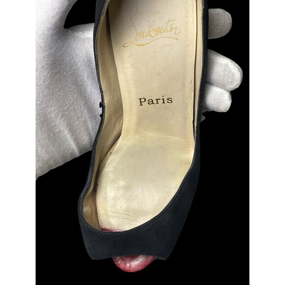 Christian Louboutin Red Open Toe Black Suede Heels 36EU (6W) COA - Picture 6 of 16